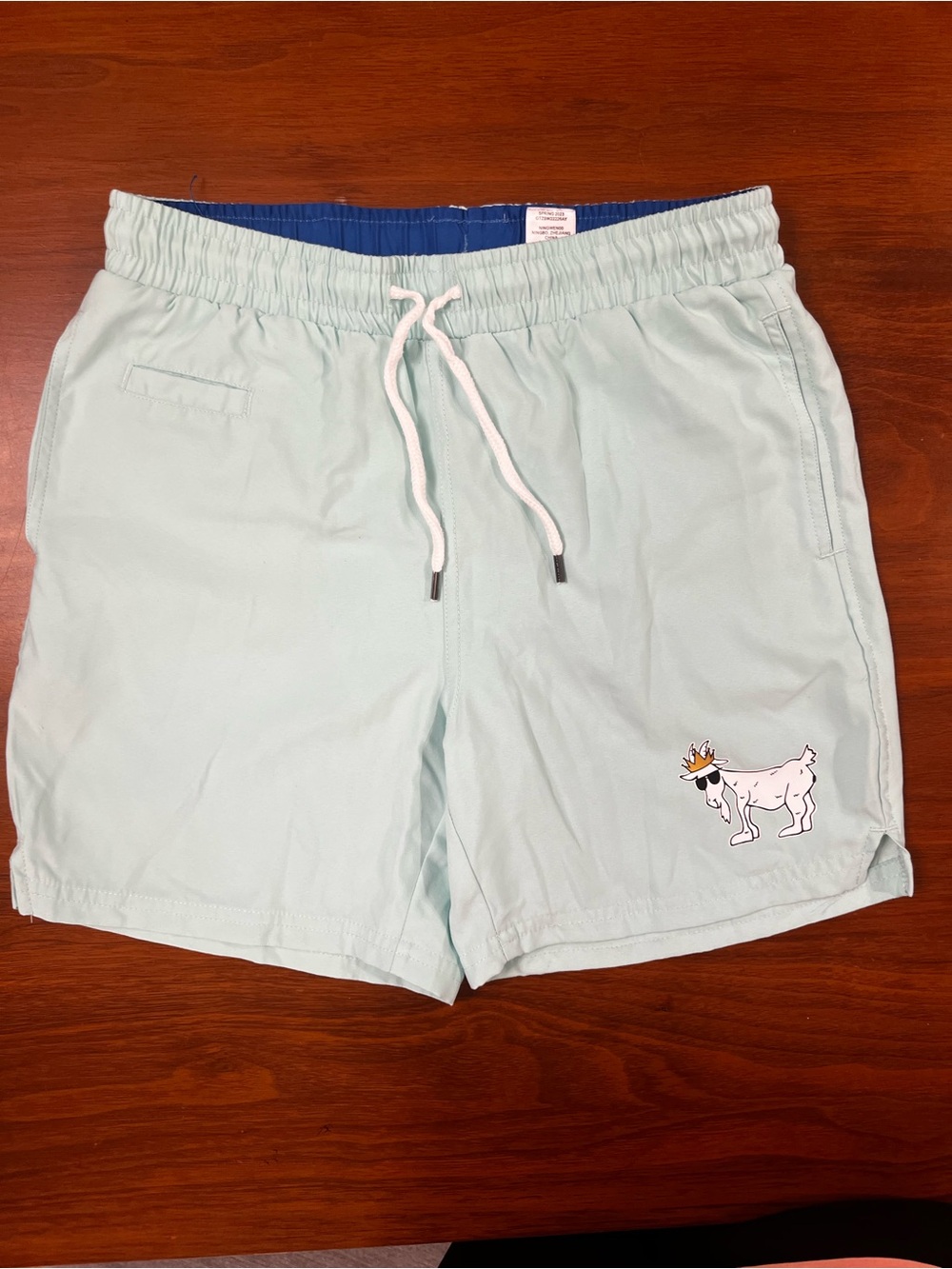 GOAT USA Boys Board Shorts Swim Trunks Youth L Light Blue Drawstring Lined